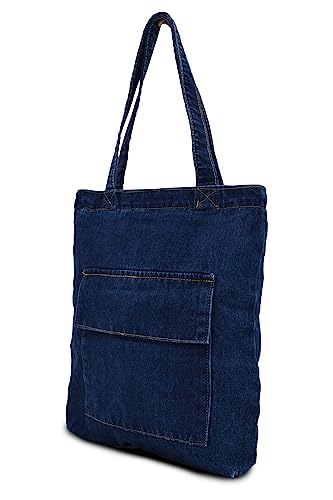 Damen Denim Groß Handtasche Tote Bag Shopper mit Reißverschluss für Bücher Reisen Alltag Schule Arbeit Einkauf 1002-navy von TeeYee