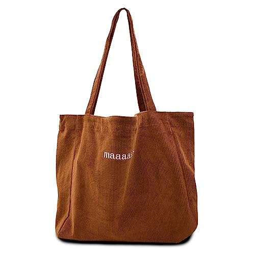 Damen Groß Handtasche Kord Shopper Cord Tote Bag für Bücher Reisen Alltag Schule Arbeit Einkaufstasche für Mädchen braun von TeeYee