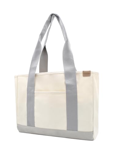 Damen Groß Handtasche mit Laptopfach Canvas Satchel Tote Bag Schultertasche Shopper Tasche für Arbeit Bücher Alltag Lehrertasche 134grau Large von TeeYee