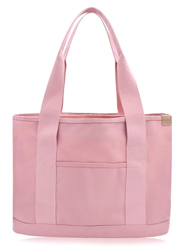 Damen Groß Handtasche mit Laptopfach Canvas Satchel Tote Bag Schultertasche Shopper Tasche für Arbeit Bücher Alltag Lehrertasche rosa Large von TeeYee