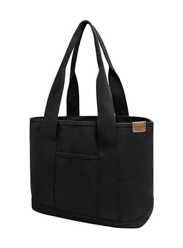 Damen Groß Handtasche mit Laptopfach Canvas Satchel Tote Bag Schultertasche Shopper Tasche für Arbeit Bücher Alltag Lehrertasche schwarz Large von TeeYee