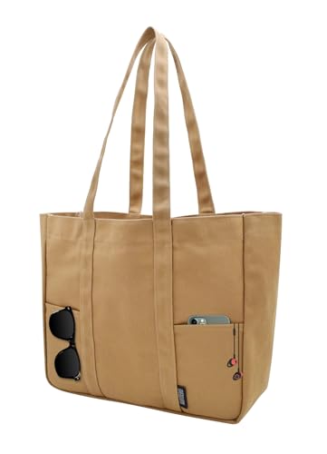 Damen Große Handtasche 20L Canvas Tote Bag Shopper mit Multitasche für Bücher Reisen Alltag Schule Arbeit Einkaufstasche braun von TeeYee