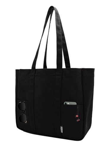 Damen Große Handtasche 20L Canvas Tote Bag Shopper mit Multitasche für Bücher Reisen Alltag Schule Arbeit Einkaufstasche schwarz von TeeYee