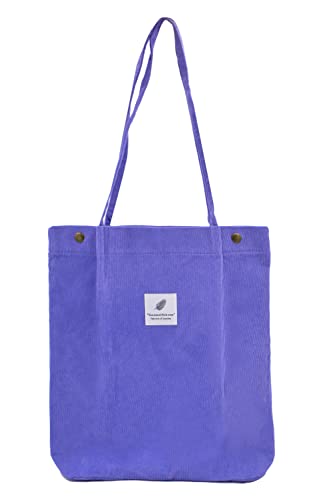 Damen Große Handtasche Kord Shopper Cord Tote Bag für Bücher Reisen Alltag Schule Arbeit Einkaufstasche für Mädchen 40x41cm Lilac von TeeYee