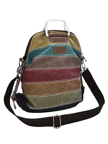 Damen Handtasche Canvas Henkeltasche Regenbogen Design Tote Bag Große Kapazität Schultertasche Gestreift Shopper mit Schultergurt 1091 von TeeYee
