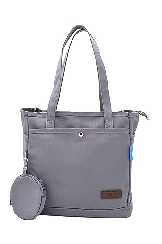 Damen Handtasche Canvas Shopper Tote Bag mit Geldbörse für Bücher Reisen Alltag Schule Arbeit Einkaufstasche für Mädchen grau von TeeYee