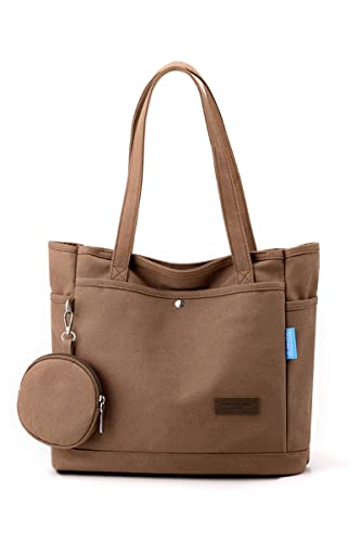 Damen Handtasche Canvas Shopper Tote Bag mit Geldbörse für Bücher Reisen Alltag Schule Arbeit Einkaufstasche für Mädchen kaffee von TeeYee