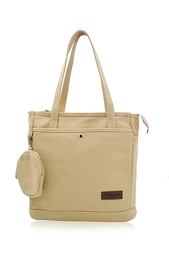 Damen Handtasche Canvas Shopper Tote Bag mit Geldbörse für Bücher Reisen Alltag Schule Arbeit Einkaufstasche für Mädchen khaki von TeeYee