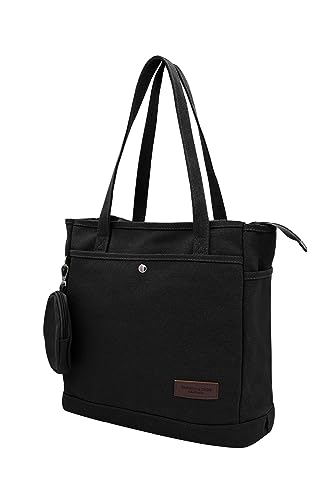 Damen Handtasche Canvas Shopper Tote Bag mit Geldbörse für Bücher Reisen Alltag Schule Arbeit Einkaufstasche für Mädchen schwarz von TeeYee