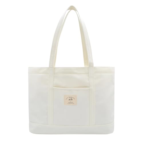 Damen Handtasche Damen Shopper Canvas Satchel Tote Bag Schultertasche Shopper mit vordertasche und Reißverschluss für Bücher Alltag Arbeit beige von TeeYee