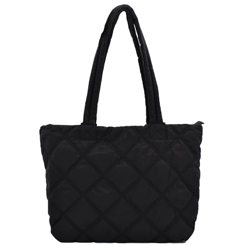 Damen Handtasche Karo Tote Tasche Umhängetasche Tote Bag Damen Shopper Schultertaschen Reisen Arbeit Büro Einkauf Schule Alltag schwarz von TeeYee