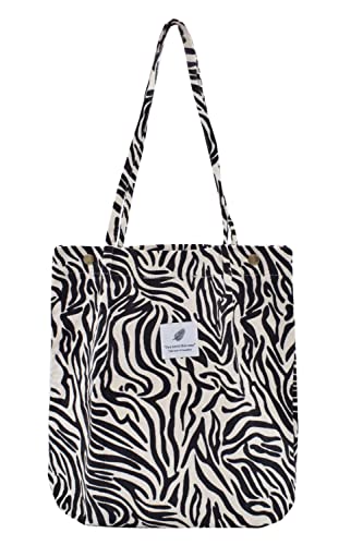 Damen Große Handtasche Kord Shopper Cord Tote Bag für Bücher Reisen Alltag Schule Arbeit Einkaufstasche für Mädchen 40x41cm zebra von TeeYee