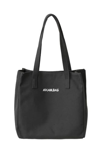 Damen Handtasche Mittelgroß Canvas Satchel Tote Bag Schultertasche Shopper für Bücher Alltag Arbeit schwarz von TeeYee