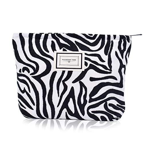 Damen Kosmetiktasche Kulturtasche für Reisen Make-up Tasche Stickerei Blume Multifunktion Organizer Pouch Bag Mäppchen Klein Canvas Handbag Zebra von TeeYee