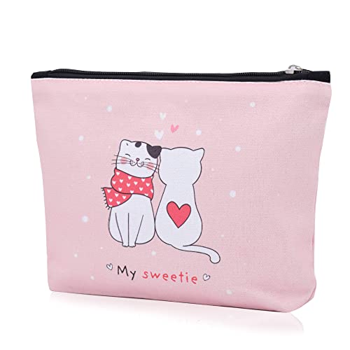 Damen Kosmetiktasche Multifunktionaler Kulturtasche für Reisen Make-up Tasche Cartoon Gedruckt Multifunktion Organizer Pouch Bag Mäppchen Klein Canvas Handbag PinkCat von TeeYee