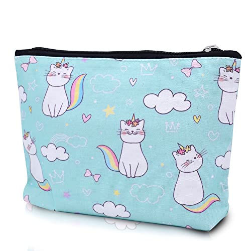 Damen Kosmetiktasche Multifunktionaler Kulturtasche für Reisen Make-up Tasche Cartoon Gedruckt Multifunktion Organizer Pouch Bag Mäppchen Klein Canvas Handbag RainbowCat von TeeYee