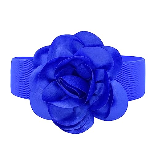 Damen Mädchen Gürtel Fashion und Süß Groß Blume Elastische Breit Tailleband Waist Belt (blau) von TeeYee