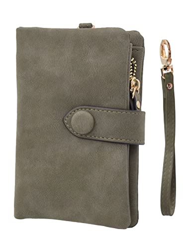 Damen Mini Geldbörse Geldbeutel Kurz Clutch Multifunction Tasche mit Armband Kartenfächer Fotofenster und Druckknopf grün von TeeYee