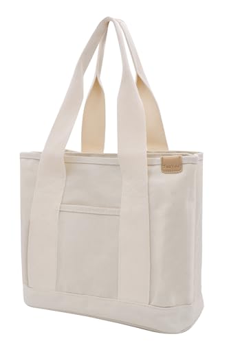 Damen Mittelgroß Handtasche Canvas Satchel Tote Bag Schultertasche Shopper für Bücher Alltag Arbeit beige von TeeYee