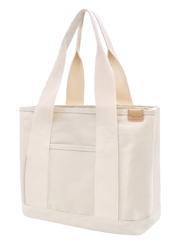 Damen Mittelgroß Handtasche Canvas Satchel Tote Bag Schultertasche Shopper für Bücher Alltag Arbeit beige von TeeYee