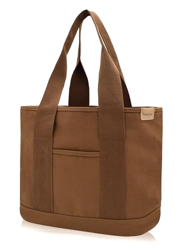 Damen Mittelgroß Handtasche Canvas Satchel Tote Bag Schultertasche Shopper für Bücher Alltag Arbeit kaffee von TeeYee