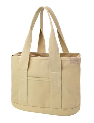 Damen Mittelgroß Handtasche Canvas Satchel Tote Bag Schultertasche Shopper für Bücher Alltag Arbeit khaki von TeeYee