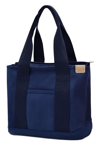 Damen Mittelgroß Handtasche Canvas Satchel Tote Bag Schultertasche Shopper für Bücher Alltag Arbeit navy von TeeYee