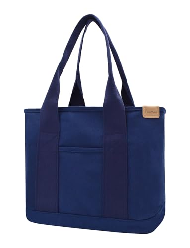 Damen Mittelgroß Handtasche Canvas Satchel Tote Bag Schultertasche Shopper für Bücher Alltag Arbeit navy von TeeYee
