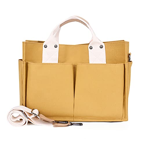 Damen Mittelgroß Handtasche Canvas Umhängetasche Schultertasche Shopper Multifächer für Bücher Reisen Alltag Schule Arbeit mit Schultergurt gelb von TeeYee