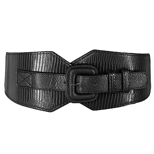 TeeYee Damen Elastischer Gürtel Breite Taillengürtel Verstellbar Dehnbare Mittelalter Cinch Belt Stretchgürtel Vintage Obi Belt 203 schwarz von TeeYee