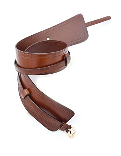 Damen Obi Leder Gürtel 2-in-1 Vintage breite und schlank Taille Band verstellbar Multifunktion für Kleider 201 braun von TeeYee