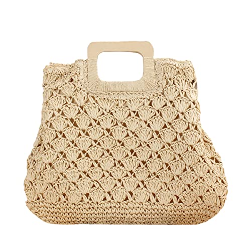 Damen Retro Handgewebte Tasche Ausgehöhlte Umhängetasche Handtasche Strandtasche für Freizeit Urlaub 127beige von TeeYee