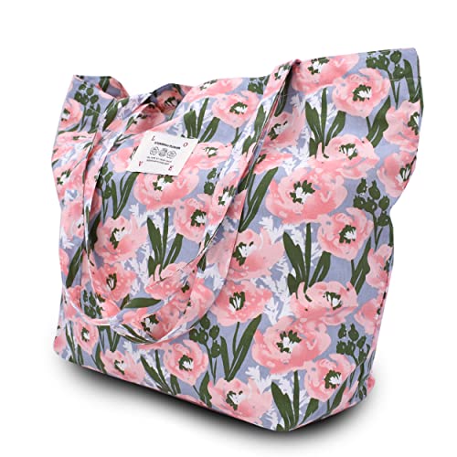 Damen Stofftaschen Blume Tote Tasche Umhängetasche Leicht Große Kapazität Student Shopping Beach Bag RosaRosa von TeeYee