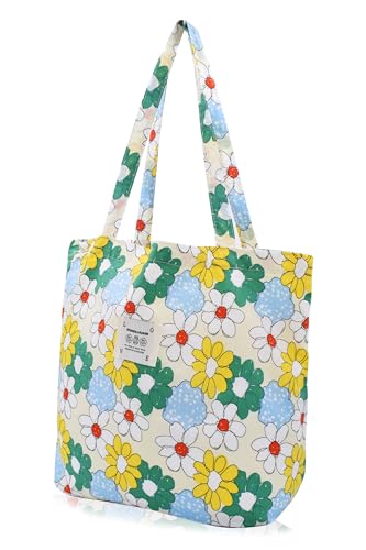 Damen Stofftaschen Blume Tote Tasche Umhängetasche Leicht Große Kapazität Student Shopping Beach Bag Weißblume von TeeYee