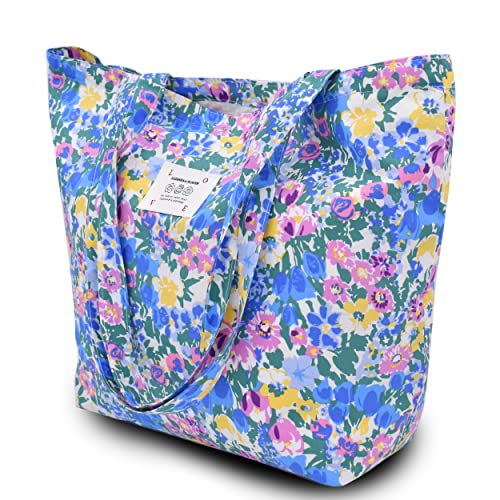 Damen Stofftaschen Blume Tote Tasche Umhängetasche Leicht Große Kapazität Student Shopping Beach Bag blauBlume von TeeYee