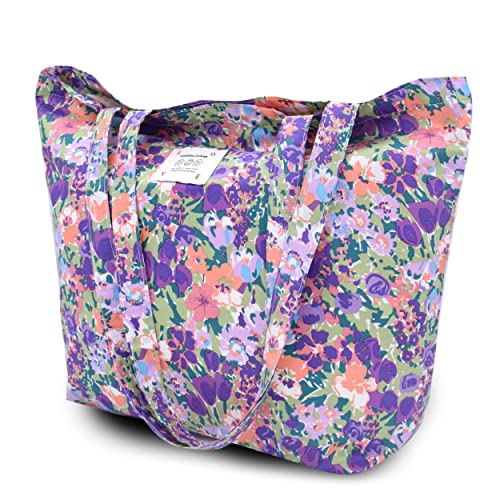 Damen Stofftaschen Blume Tote Tasche Umhängetasche Leicht Große Kapazität Student Shopping Beach Bag lilacBlume von TeeYee