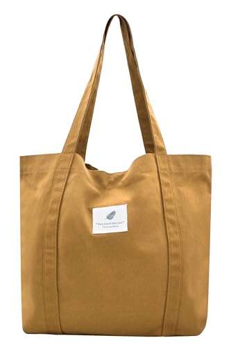 Damen Stofftaschen Tote Tasche Einfarbige Umhängetasche Leicht Große Kapazität Student Shopping Beach Bag braun von TeeYee