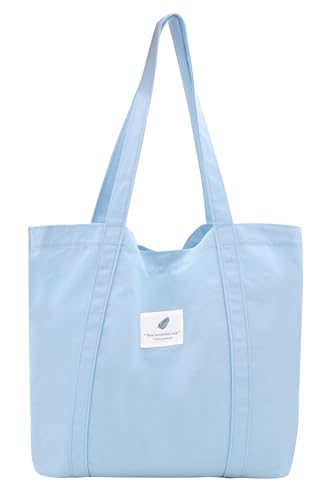Damen Stofftaschen Tote Tasche Einfarbige Umhängetasche Leicht Große Kapazität Student Shopping Beach Bag hellblau von TeeYee