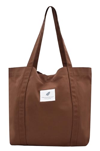 Damen Stofftaschen Tote Tasche Einfarbige Umhängetasche Leicht Große Kapazität Student Shopping Beach Bag kaffee von TeeYee