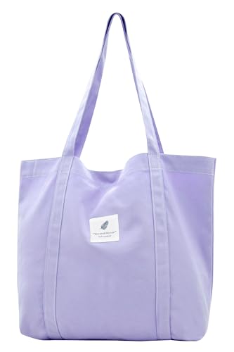 Damen Stofftaschen Tote Tasche Einfarbige Umhängetasche Leicht Große Kapazität Student Shopping Beach Bag lilac von TeeYee