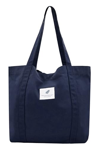 Damen Stofftaschen Tote Tasche Einfarbige Umhängetasche Leicht Große Kapazität Student Shopping Beach Bag navy von TeeYee