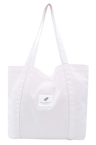 Damen Stofftaschen Tote Tasche Einfarbige Umhängetasche Leicht Große Kapazität Student Shopping Beach Bag weiß von TeeYee