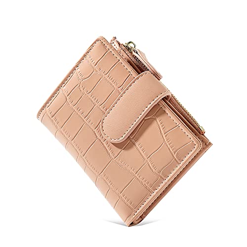 Damen kurz Geldbörse Fefaltet mit lebendige Textur Druckknopfverschluss Vintage Handtasche Mädchen Geldbörse Kartentasche mit Ausweisfenster rosa von TeeYee