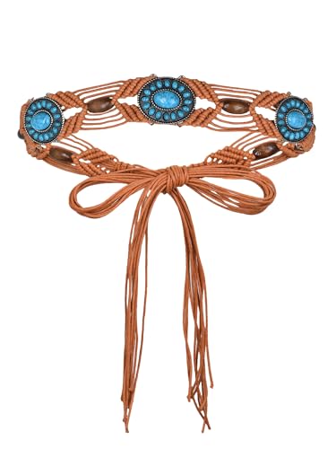 Flechtgürtel Damen Boho Style Kleid Taillengürtel Quaste Gürtel Seil Geflecht Holzperlen Bund Bindegürtel Schmaler Gürtel Tan von TeeYee