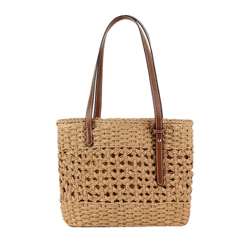 Gewebte Tasche Vintage Strandtasche Damen Einkaufstasche Geflochtene Tasche Sommer für Strand Reisen Einkaufen Urlaub Alltag Tan von TeeYee