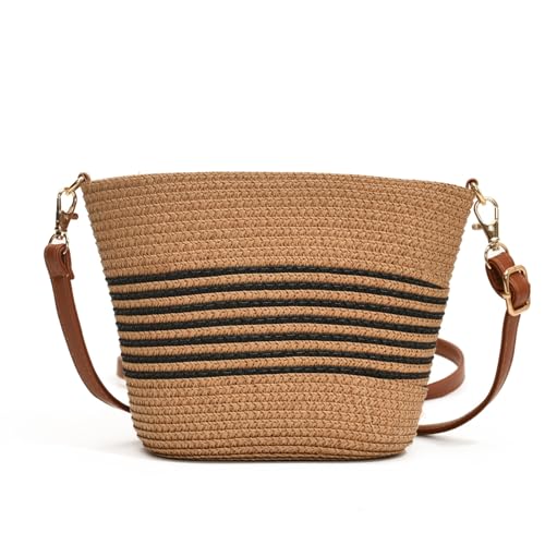 Gewebte Tasche Vintage Strandtasche Damen Geflochtene Tasche Umhängetasche Sommer für Strand Einkaufen Alltag Reisen Braun von TeeYee