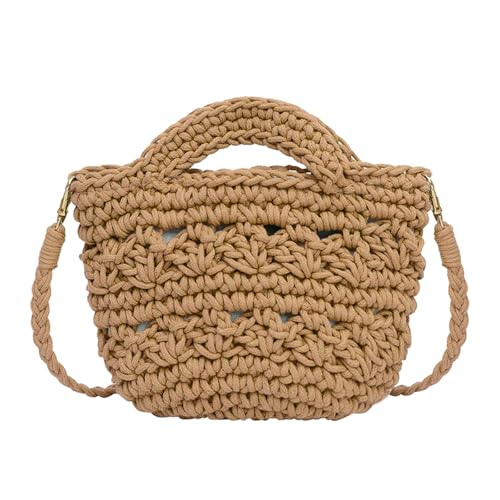 Gewebte Tasche Vintage Strandtasche Damen Geflochtene Tasche Umhängetasche Sommer für Strand Einkaufen Reisen Alltag Braun von TeeYee