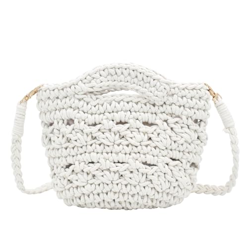 Gewebte Tasche Vintage Strandtasche Damen Geflochtene Tasche Umhängetasche Sommer für Strand Einkaufen Reisen Alltag Weiß von TeeYee