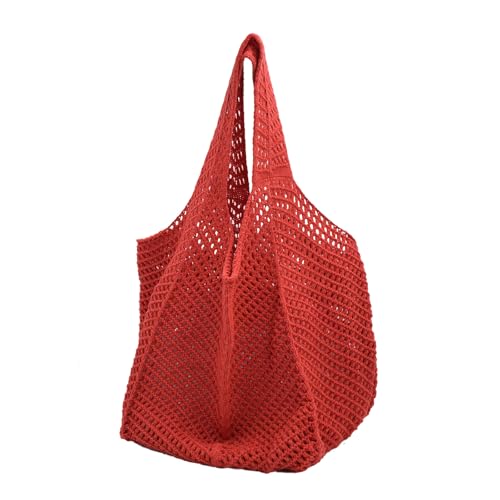Gewebte Tasche Vintage Strandtasche Damen Häkeltasche Geflochtene Tasche Flechttasche Sommer für Strand Alltag Reisen Rot von TeeYee