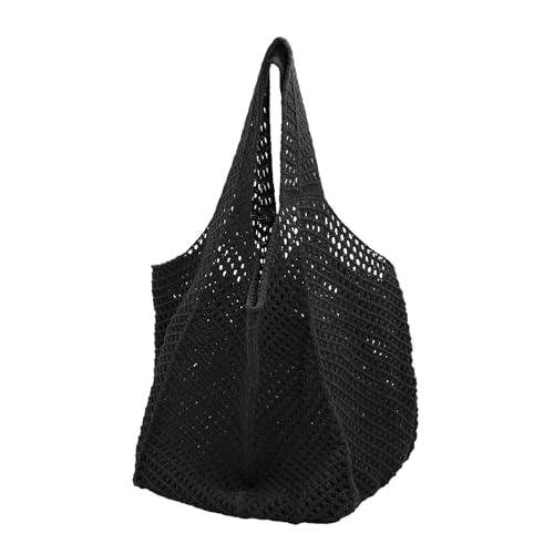 Gewebte Tasche Vintage Strandtasche Damen Häkeltasche Geflochtene Tasche Flechttasche Sommer für Strand Alltag Reisen Schwarz von TeeYee